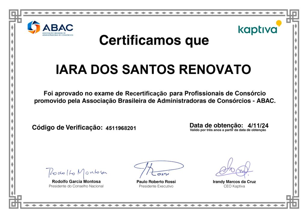 Certificado da Abac - Iara Renovato